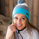 Knitted beanie POM turquoise/grey