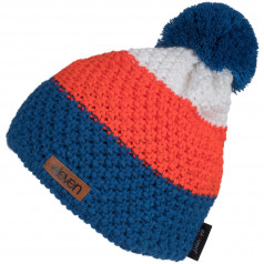 Adīta cepure POM zila/oranža