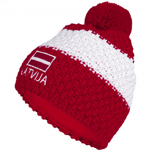 Knitted beanie POM LATVIA red